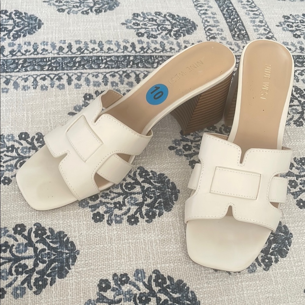 Women's Nine West Creme Griselda Block Heel Slip-on Dress Sandals